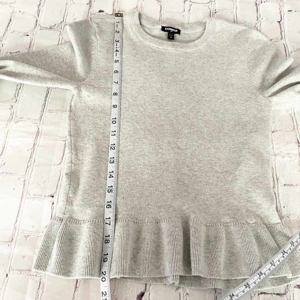Express Gray Peplum Crew Neck Ruffle Hem Sweater S Office Wear Casual - Picture 6 of 9